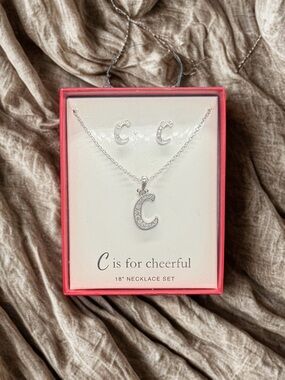 🩶C is for Cheerful Silver-Tone 'C' Initial Necklace & Earring Set/NIB🩶
